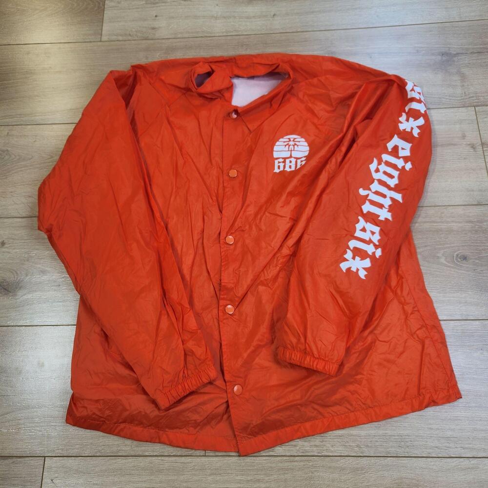686 Coaches Windbreaker Jacket Mens Large Orange Snap Front Logo Graphic